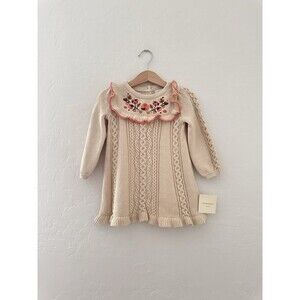 NWT Cynthia Rowley Cream Sweater Dress Toddler Girl 18m Floral Embroidered Knit